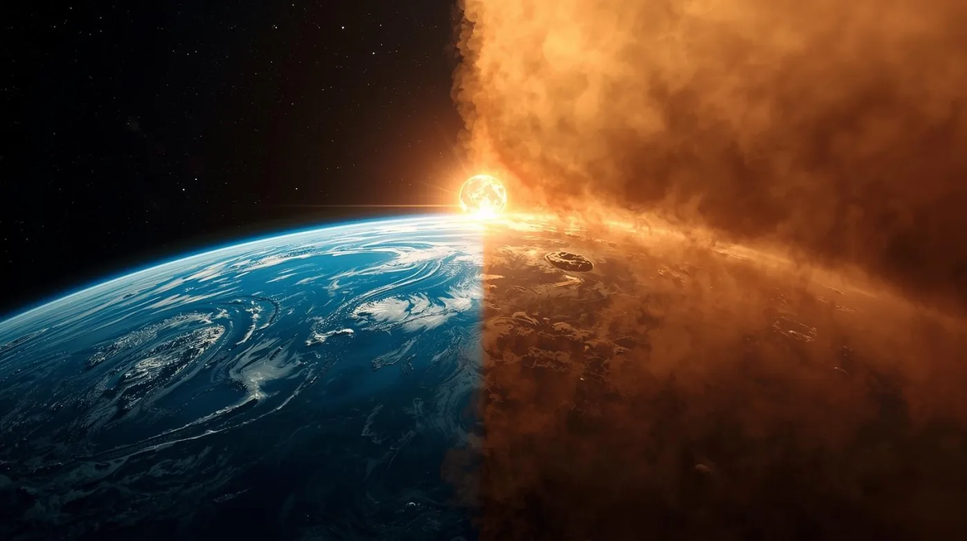 Earth currently holds a 21% oxygen atmosphere built up over 2.4 billion years of photosynthesis. New modelling by Ozaki & Reinhard predicts that steadily increasing solar brightness will starve plants of CO₂, triggering a sudden and irreversible collapse of atmospheric oxygen within approximately 1 billion years. The post-oxygen Earth is expected to resemble its ancient Archaean past — but shroude