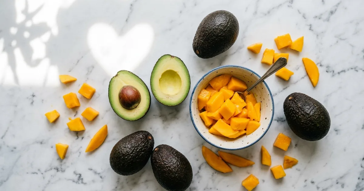 Participants in this randomized controlled trial consumed one medium Hass avocado and one cup of fresh mango every day for eight weeks. The combination was selected for its unique nutrient profile — healthy fats, fiber, antioxidants, and bioactive compounds that support blood vessel health. Image for illustration. Credit: NavsoraTimes / AI-generated.