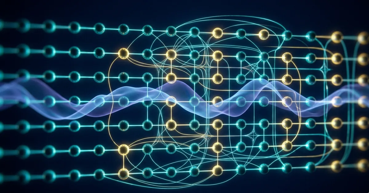 A layered quantum circuit encodes a trial quantum state via tunable gate parameters, the core building block of variational quantum algorithms. Classical optimizers adjust these parameters iteratively to minimize a cost function, enabling simulation of molecular and many-body quantum systems. Illustration representative of hybrid quantum-classical architectures reviewed in Galvão et al., Brazilian