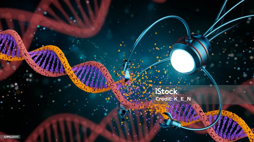 Artist's rendering of a DNA origami-based nanogripper structure, shown at the nanometer scale. Such machines, built from folded DNA strands, can grab and release molecular cargo with precision. Image: conceptual illustration based on designs described in An et al., SmartBot, 2026.