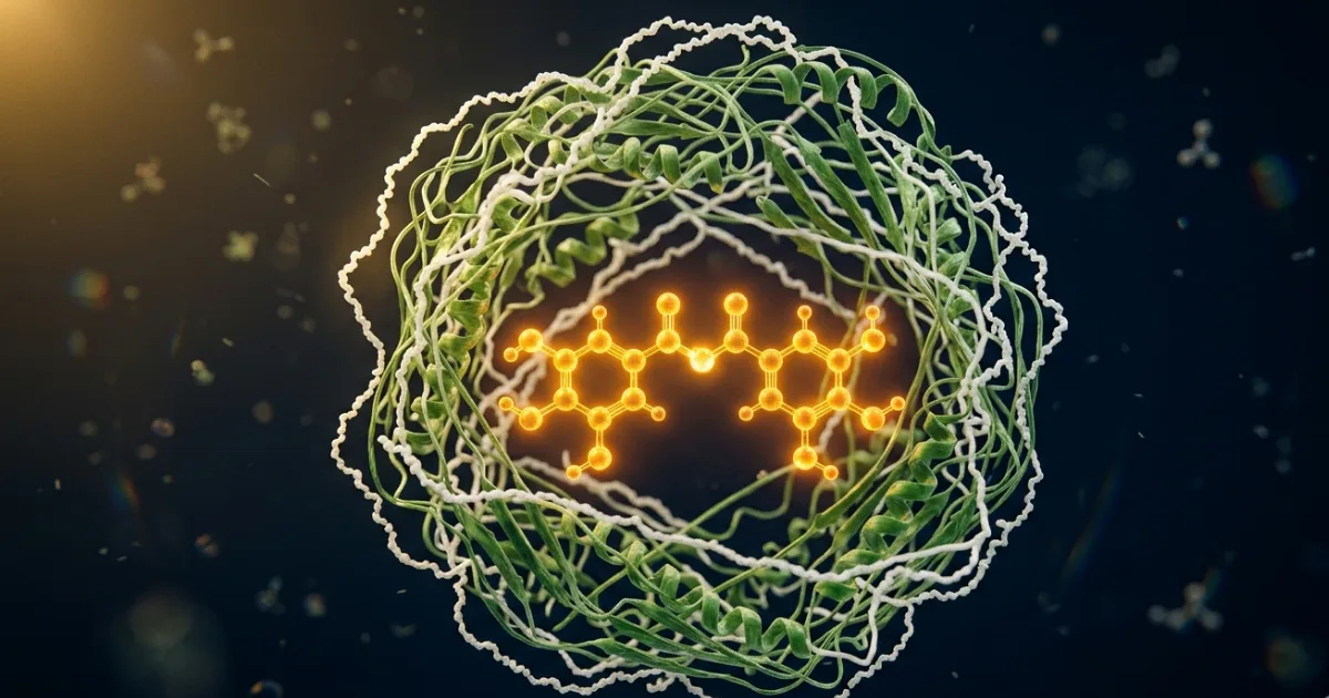 At a specific pH, positively charged pea proteins lock onto negatively charged pectin sugars. The result? A reversible, non-toxic cage that holds curcumin or vitamin D in place, shielding it from heat, light, and stomach acid. Credit: Adapted from Umar et al., Food Reviews International, 2025.