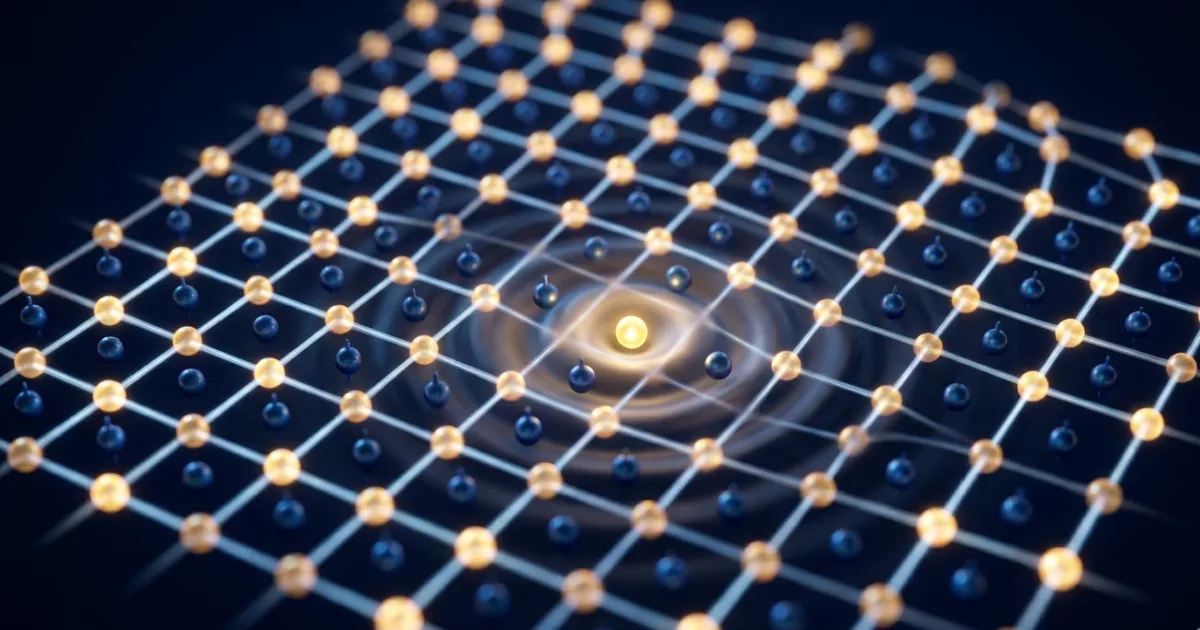 Individual lithium-6 atoms are imaged in a 2D optical lattice, with spin-up and spin-down states resolved at single-site precision. Each snapshot captures a quantum snapshot of the interacting electron system at temperatures approaching 0.2 times the tunneling energy — cold enough to see the pseudogap begin to form. Over 35,000 such images were collected across dozens of doping conditions. (Credit