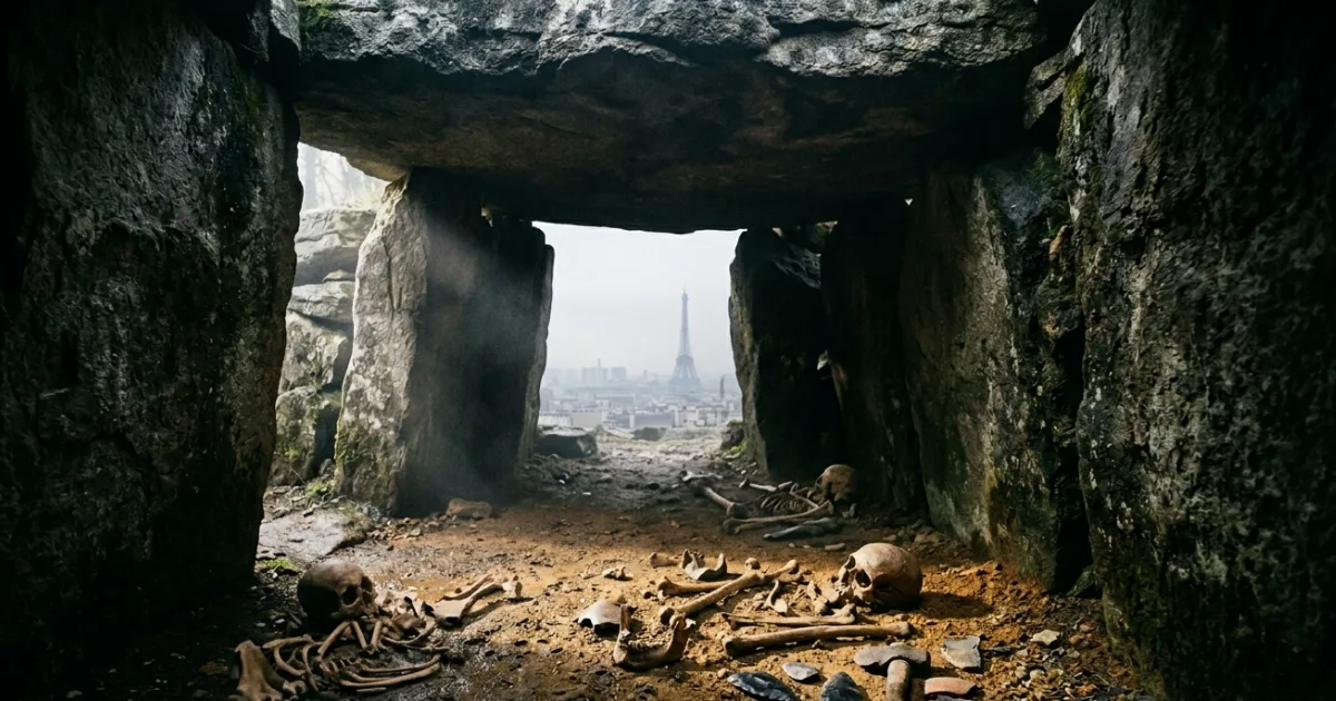 Researchers extracted ancient DNA from 132 individuals buried in a large megalithic tomb near Bury, approximately 50 kilometres north of Paris. The tomb was used across two distinct time periods separated by a catastrophic population collapse — and the bones tell two completely different genetic stories. Image: Getty Images / Michal Boubin.