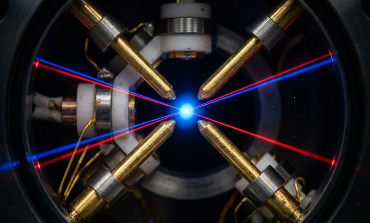 The world's most precise clocks trap single ions — electrically charged atoms — using carefully controlled electric and magnetic fields, then cool them with lasers until they are almost completely still. The clock inside the ion ticks based on the natural vibration between its energy levels. This new study, selected as an Editors' Suggestion in Physical Review Letters, shows that such a clock can 