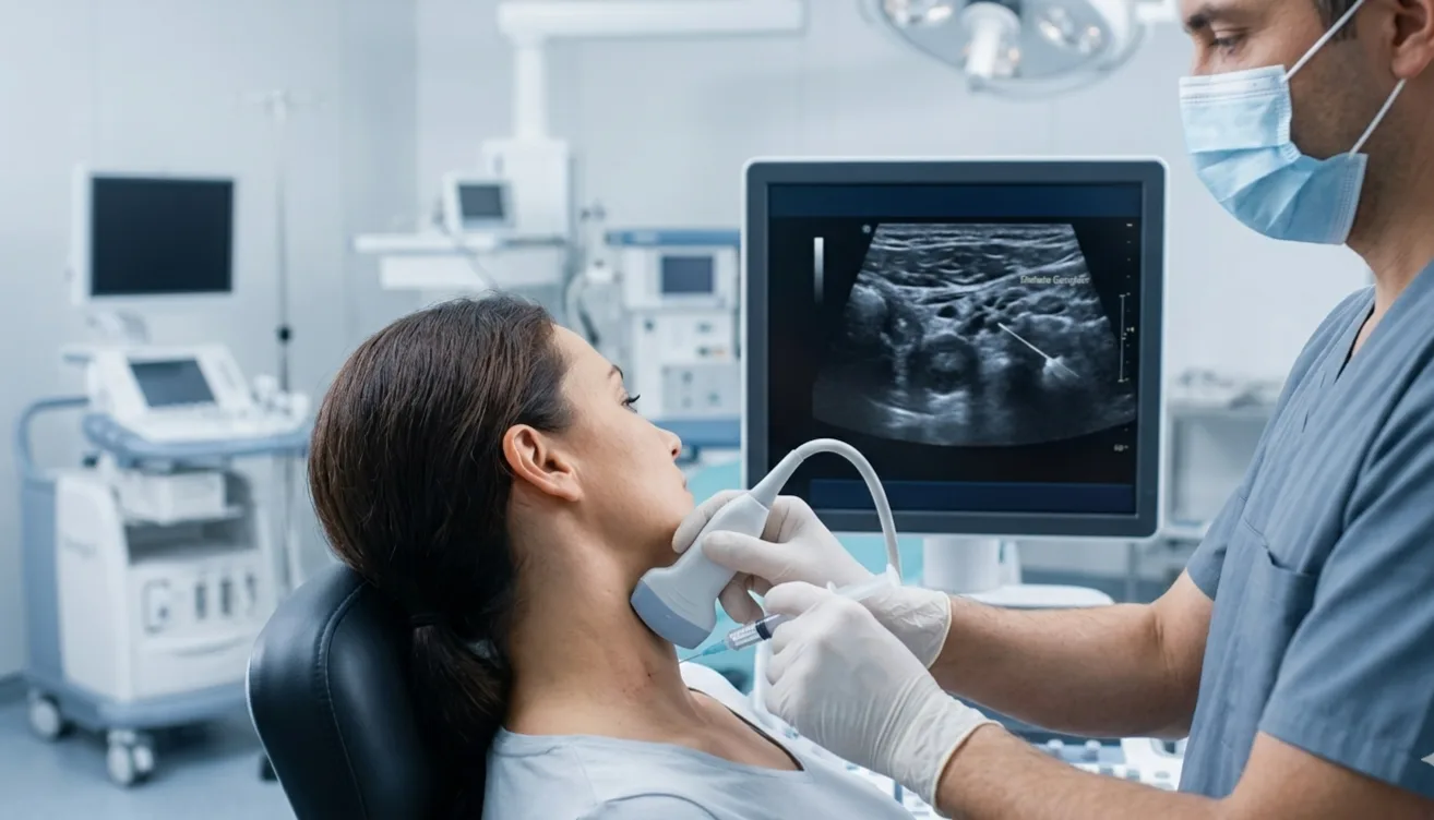 The stellate ganglion is a cluster of sympathetic nerve cells sitting in the lower neck, just in front of the seventh cervical vertebra. A stellate ganglion block (SGB) involves injecting a small amount of local anaesthetic into this cluster — the same type of numbing medicine used at the dentist — temporarily calming the nerve signals it sends to the brain's stress centres. The procedure takes ju