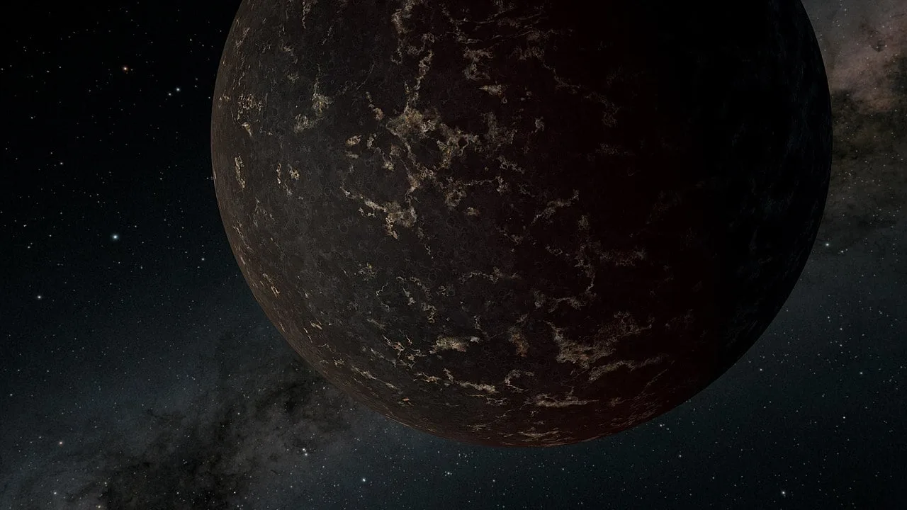 Kua'kua (LHS 3844 b) is 30% bigger than Earth but utterly barren. It orbits its host star — a small, dim red star called Batsu — once every 11 hours. No wind, no clouds, no life. Image: NASA/JPL-Caltech.