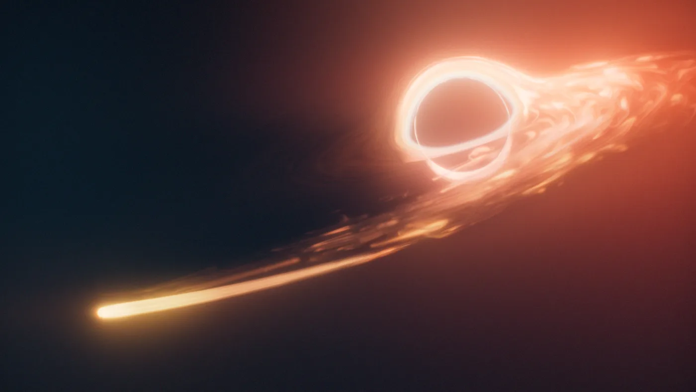 An artist's idea of a Sun-like star being shredded by a supermassive black hole. This bright, short-lived flare is called a tidal disruption event, and it lets astronomers spot black holes that would otherwise stay dark. Image: NASA, Ralf Crawford (STScI).