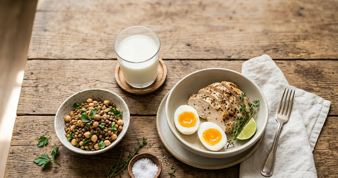 Lean meat, eggs, milk and legumes each supply different amounts and mixes of amino acids, the building blocks that determine how well a protein actually meets the body's needs.