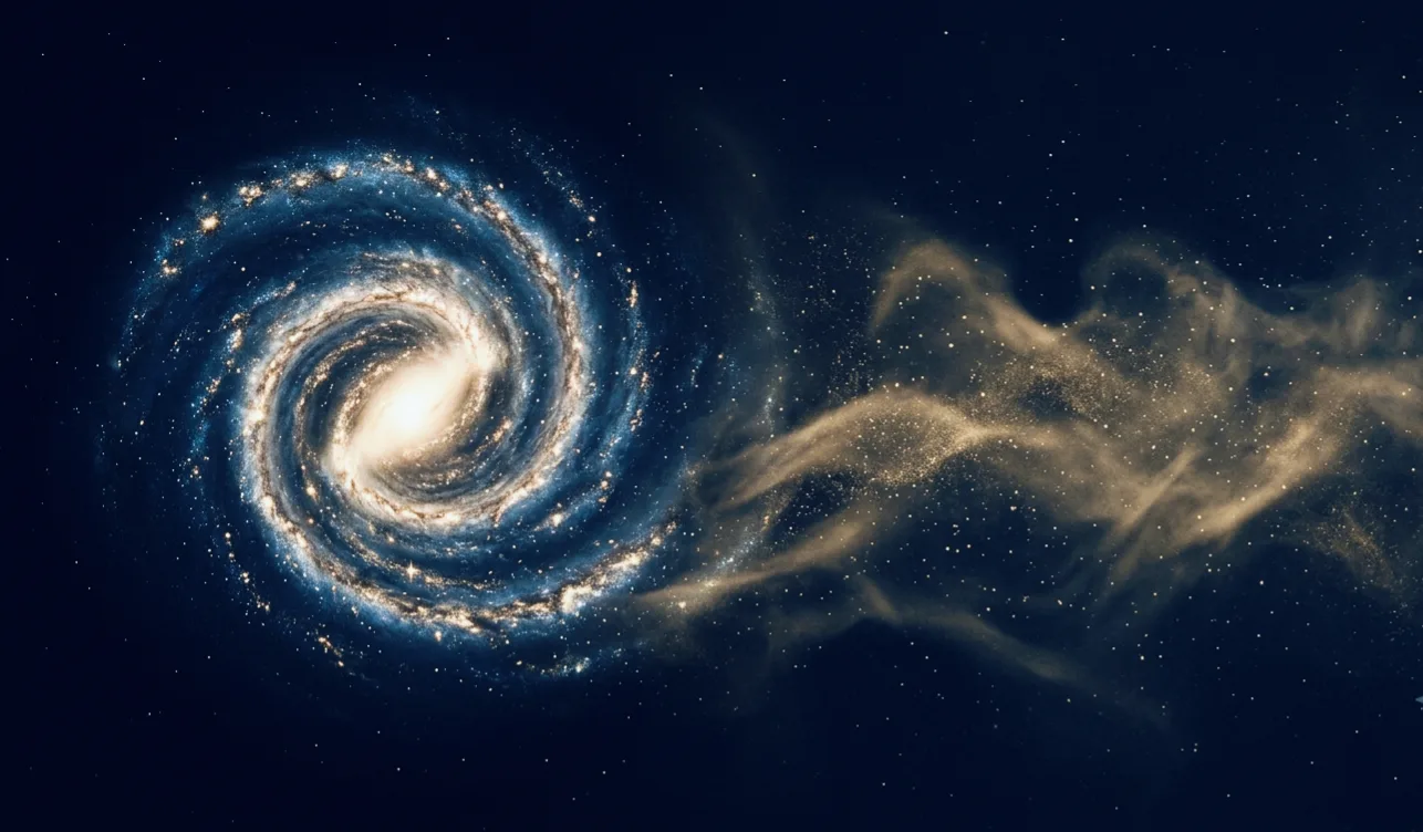 A conceptual illustration of structured light dissolving into diffuse cosmic haze, echoing the idea at the heart of the new theory: local order and the universe's total disorder can grow at the same time.