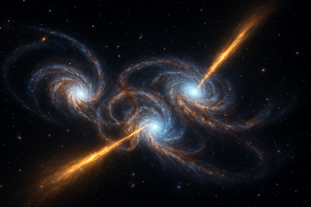 Cosmic Jackpot: Astronomers Confirm First-Ever Triple Radio-Emitting Black Hole System in Galactic Merger