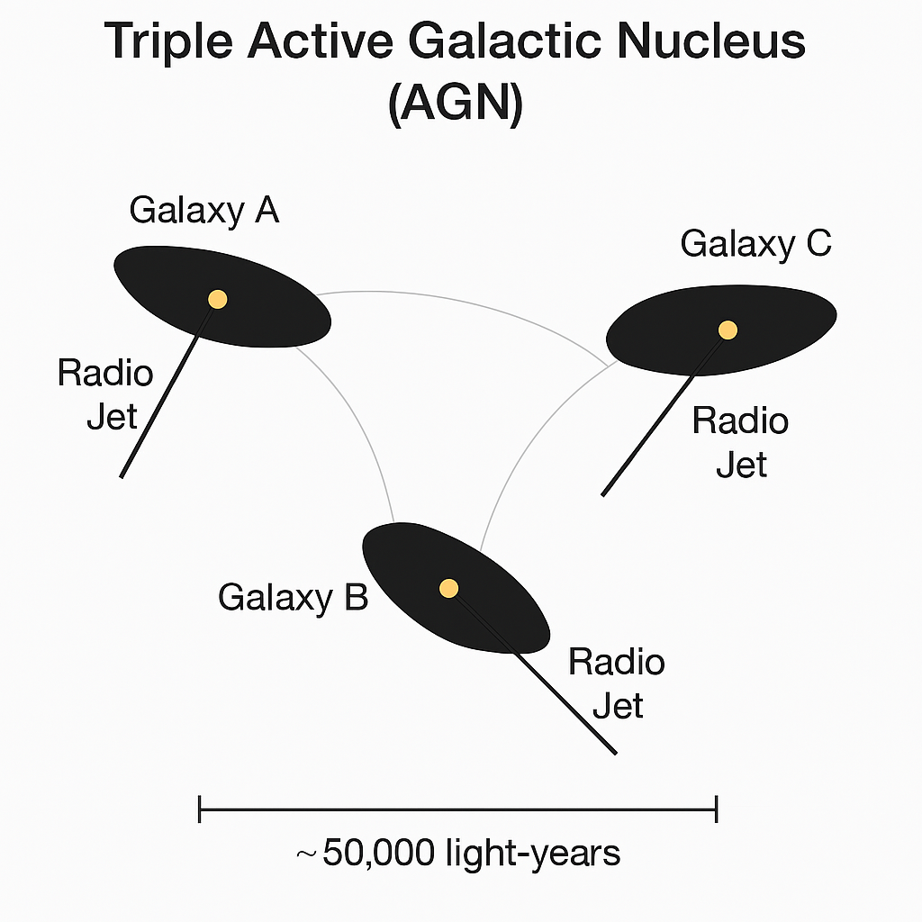 How scientists found the triple black hole system: A multi-wavelength approach combining radio, infrared, and optical data revealed all three active nuclei.